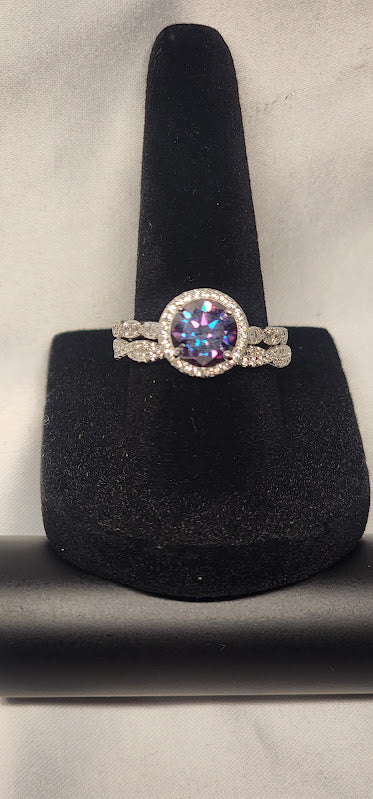 2ct Exquisite Imperial Purple Moissanite Ring with beautiful wrap setting and matching band Moissanite Solitaire Ring Elegant Moissanite