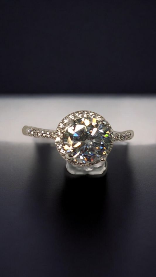 2ct Exquisite Round Halo Moissanite Ring Classic Round Brilliant Cut Engagement Ring, Anniversary Ring.